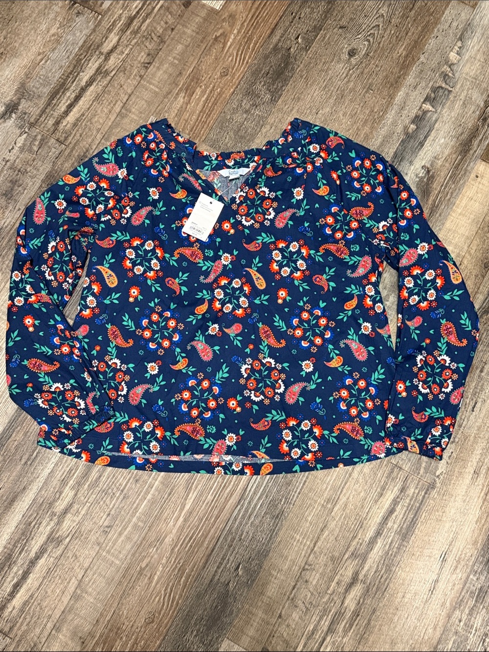NWT Croft & Barrow navy blue floral paisley popover blouse Size Large P